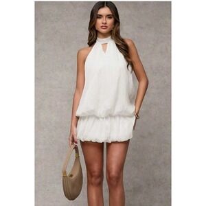Shein‎ White Halter Neck Romper Dress Women's Small Keyhole Mini Skort Style NWT